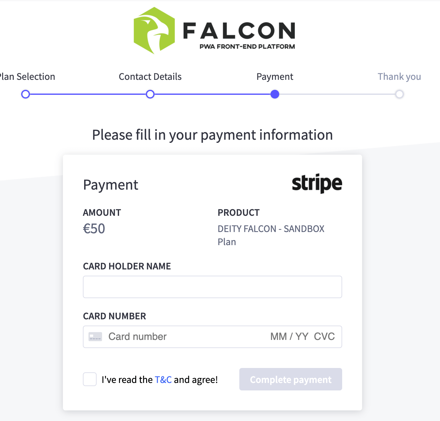 Falcon Platform payment details